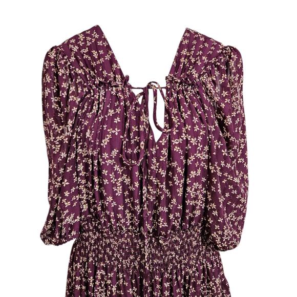 Taylor Boho Purple Floral Ruffled Fit & Flare Dress Size 14 W V-neck Puff Sleeve - Picture 9 of 9
